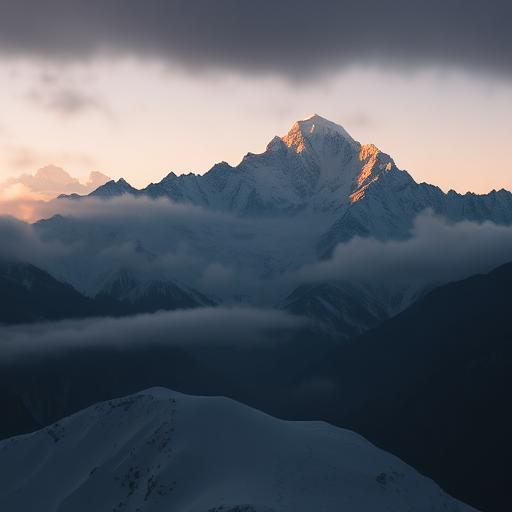 Himalaya bergtoppen in ochtendmist